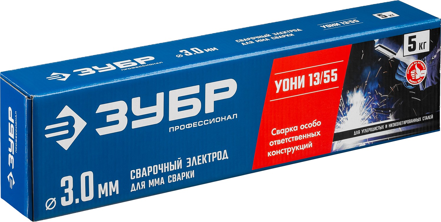 ЗУБР Д 3.0 х 350 мм, 5 кг в коробке, УОНИ 13/55 с основным покрытием, электрод сварочный, Профессионал (40025-3.0)