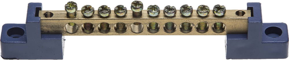 Шина СВЕТОЗАР нулевая на 2-х угловых изоляторах, макс. ток 100А, 5,2мм, 10 полюсов