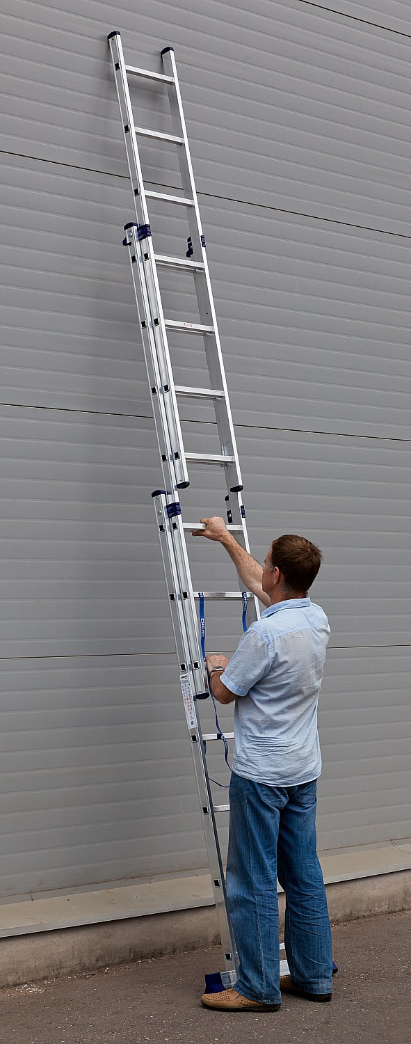 СИБИН 7 ступеней, со стабилизатором, алюминиевая, трехсекционная лестница (38833-07)