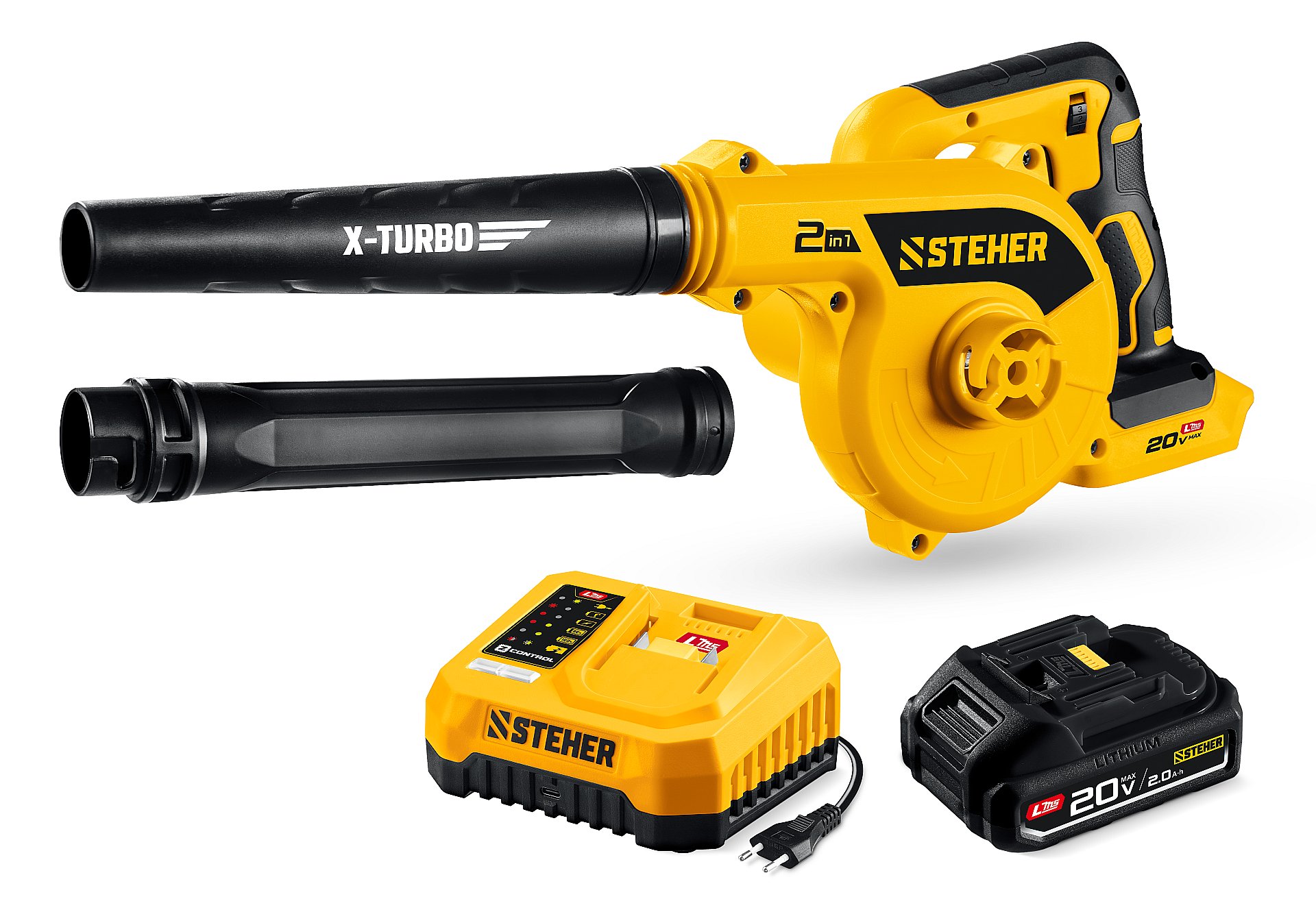 STEHER 20 В, 200 м3/ч, 1 АКБ LMS (2 Ач), воздуходувка-пылесос аккумуляторная (BLB-200-21)