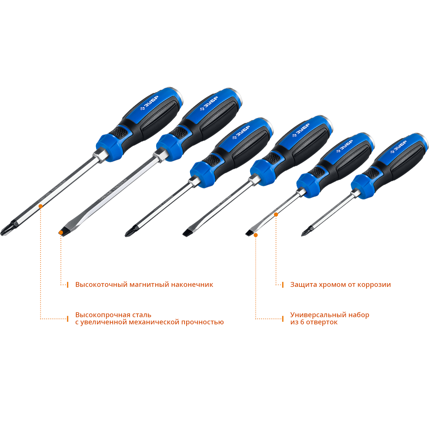 ЗУБР Ударник, 6 предм., набор ударных отверток, Профессионал (25026)