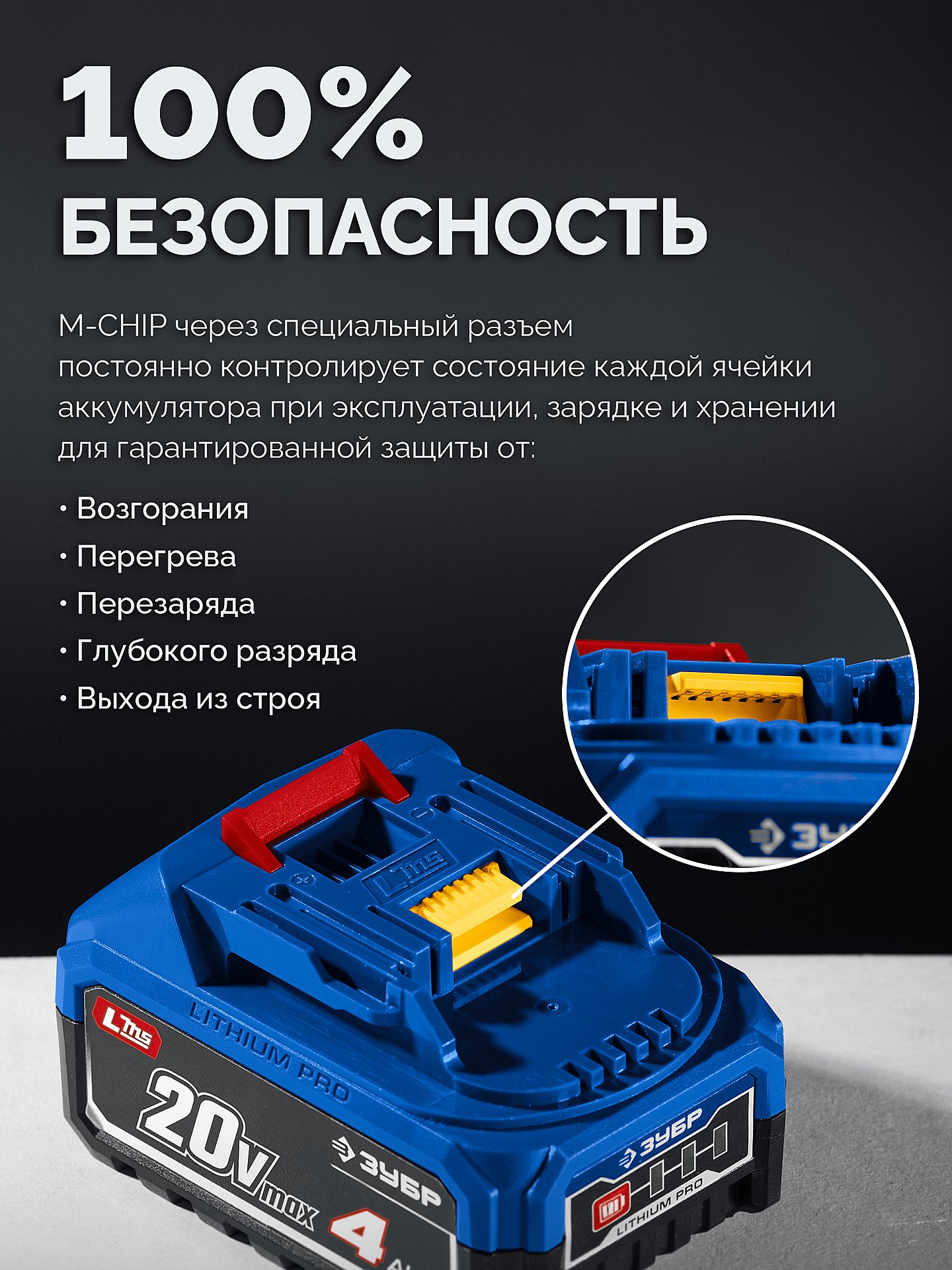 ЗУБР Power PRO, 20 В, 4.0 А·ч, аккумулятор LMS, ПРОФЕССИОНАЛ (BP-P-20-4)