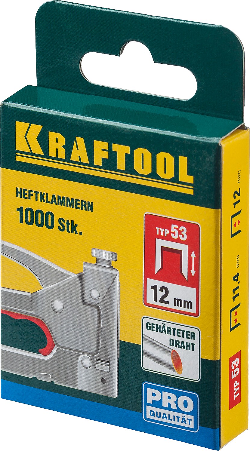 KRAFTOOL скобы тип 53 (A/10/JT21), 12 мм, калибр 23GA. 1000 шт (31670-12)