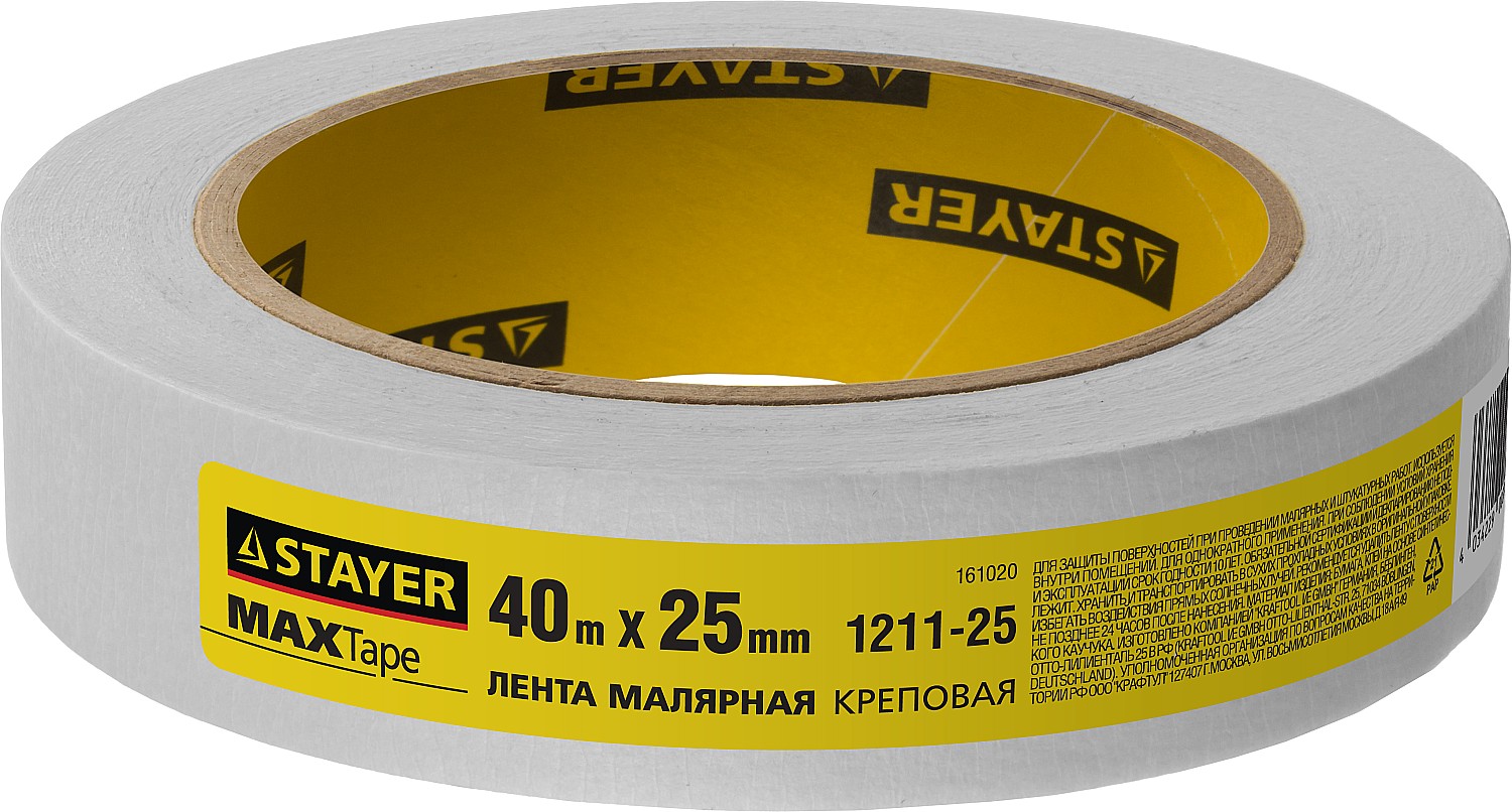 STAYER MAXTape 25 мм х 40 м, креповая, малярная лента, MASTER (1211-25)