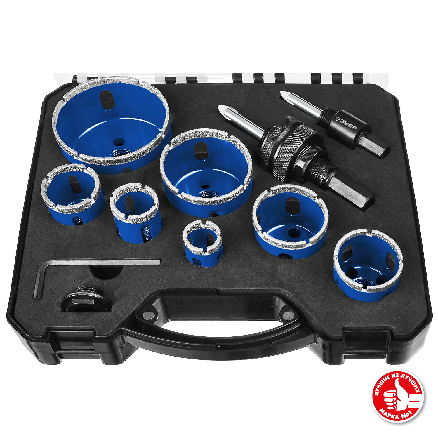 ЗУБР 7 шт, (d 20/25/32/35/40/50/68 мм), набор алмазных коронок с оснасткой, Профессионал (29870-H7)