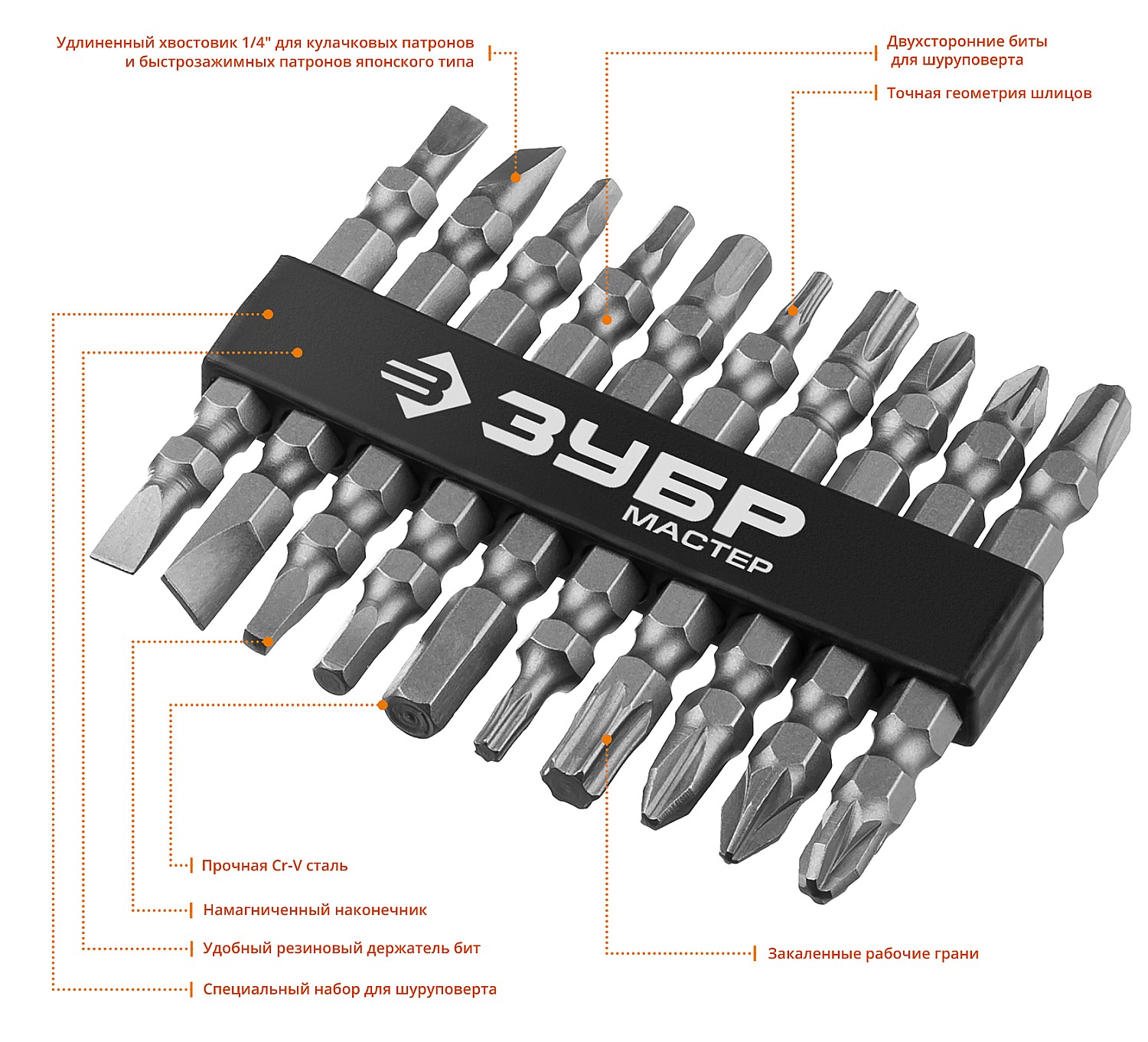 ЗУБР МХ-10, 10 шт, двусторонние длинные биты (26089-H10)