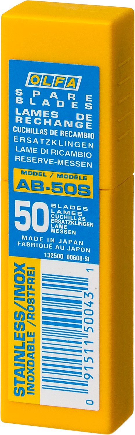 OLFA 9 мм, 50 шт, в пластиковом кейсе, сегментированные лезвия (OL-AB-50S)