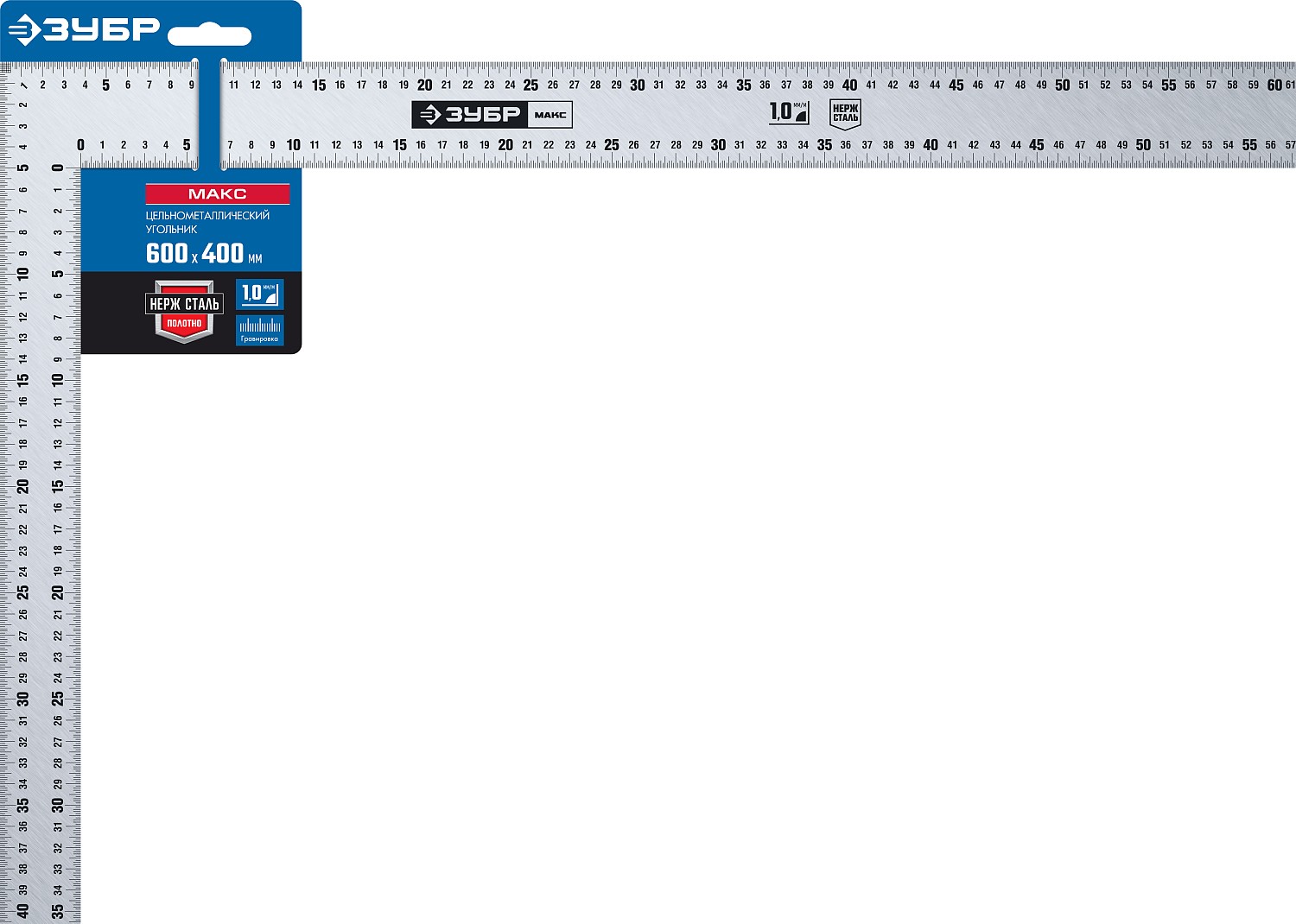 ЗУБР УПН-60, 600 х 400 мм, нержавеющий плотницкий угольник, Профессионал (3434-61)
