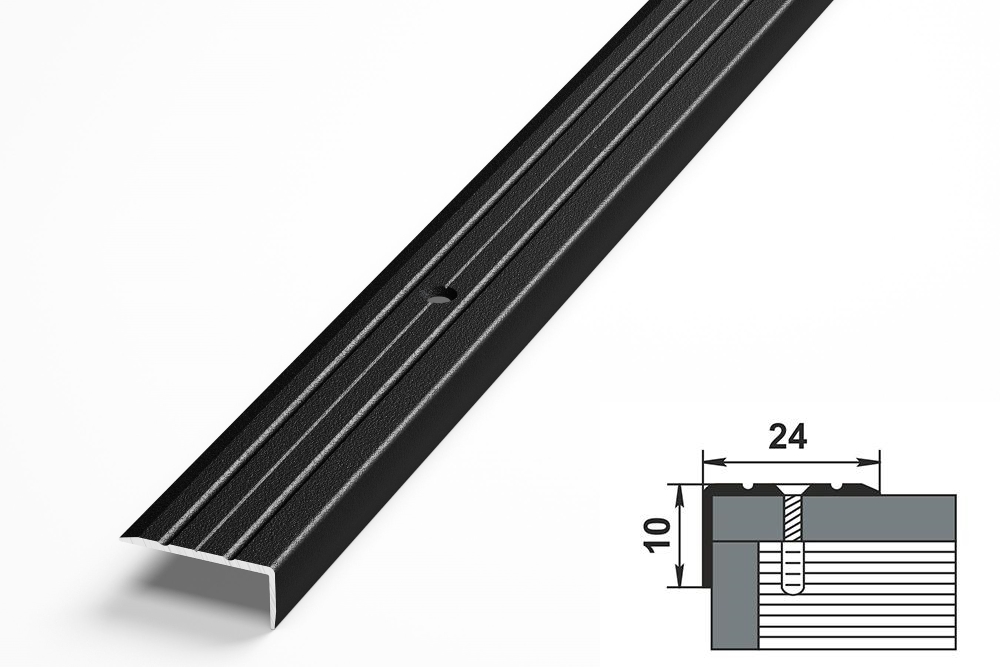 Порог алюминиевый  ПУ-01 24x10x1800 мм, окрашенный в черный