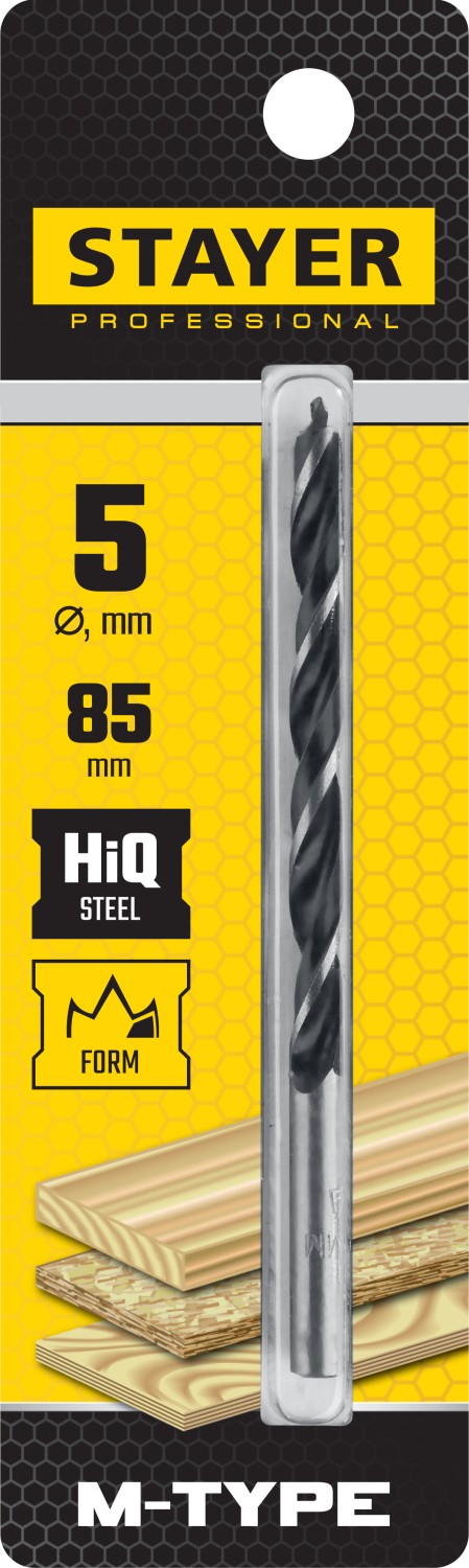 STAYER M-type, 5.0 x 85/45 мм, М-образная заточка, спиральное сверло по дереву (2942-085-05)