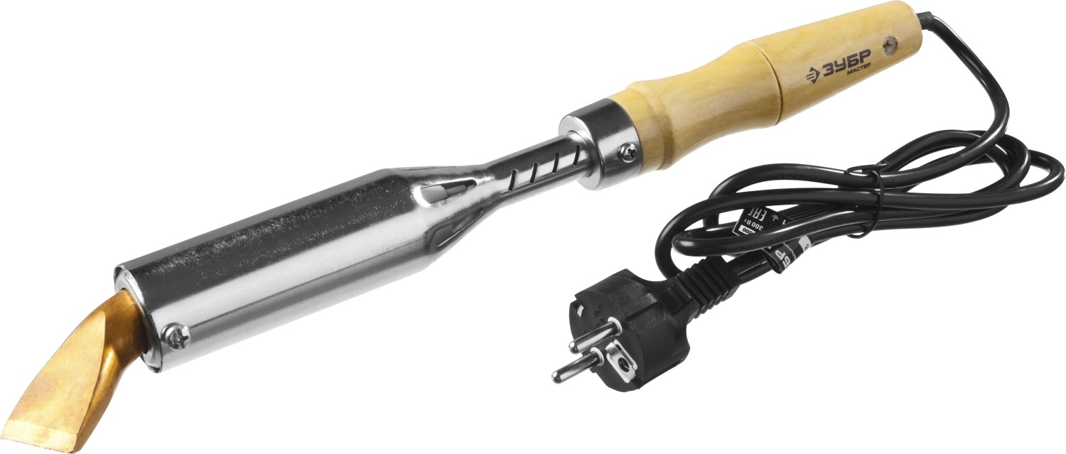ЗУБР Ceramic PRO, 300 Вт, клин, высокомощный электропаяльник с деревянной рукояткой (55303-300)