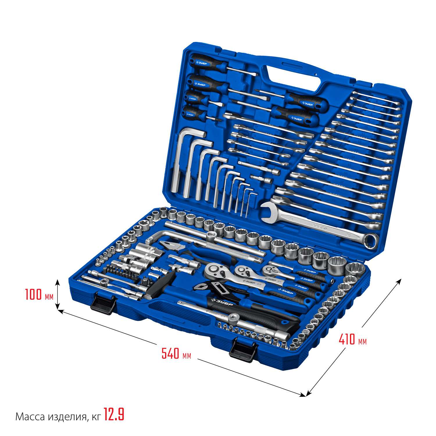ЗУБР Универсал-142, 142 предм., (1/2″+ 3/8″+ 1/4″), универсальный набор инструмента, Профессионал (27670-H142)