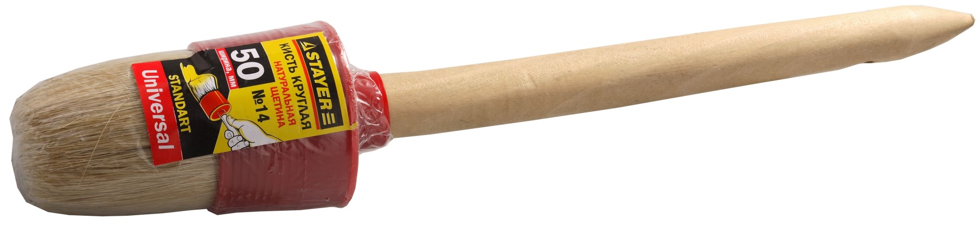 STAYER UNIVERSAL, 65 мм, пластмассовый корпус, светлая натуральная щетина, деревянная ручка, все виды ЛКМ, круглая кисть (0141-65)