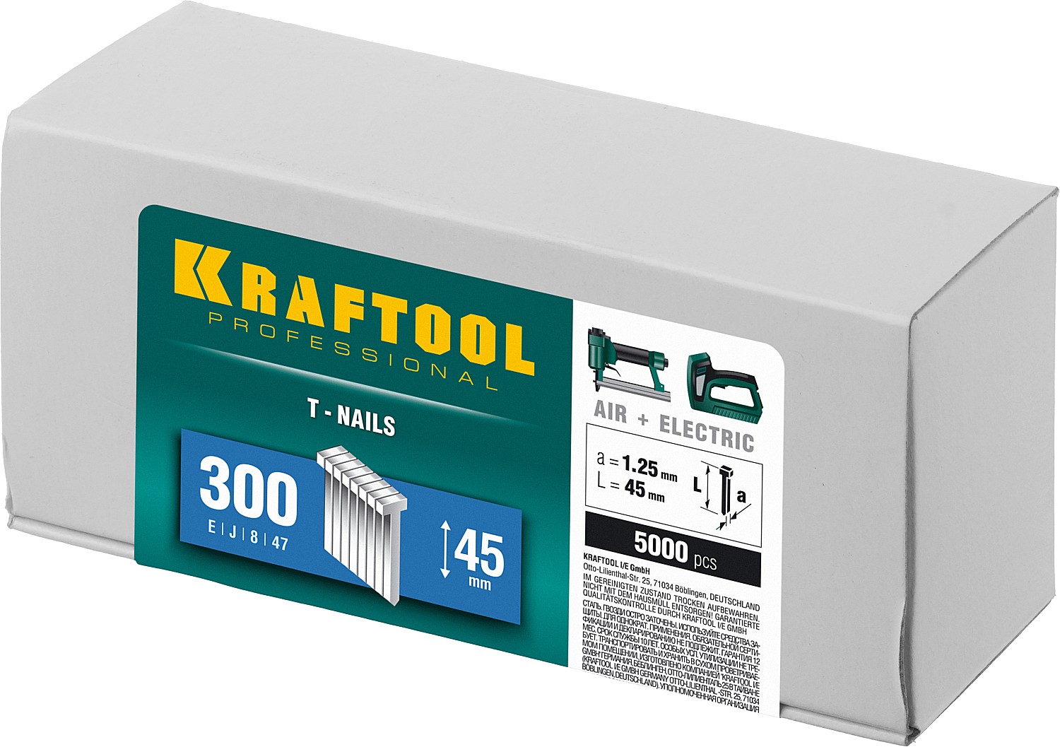KRAFTOOL гвозди тип 300 (47/J/ F), 45 мм, калибр 18GA. 5000 шт (31785-45)