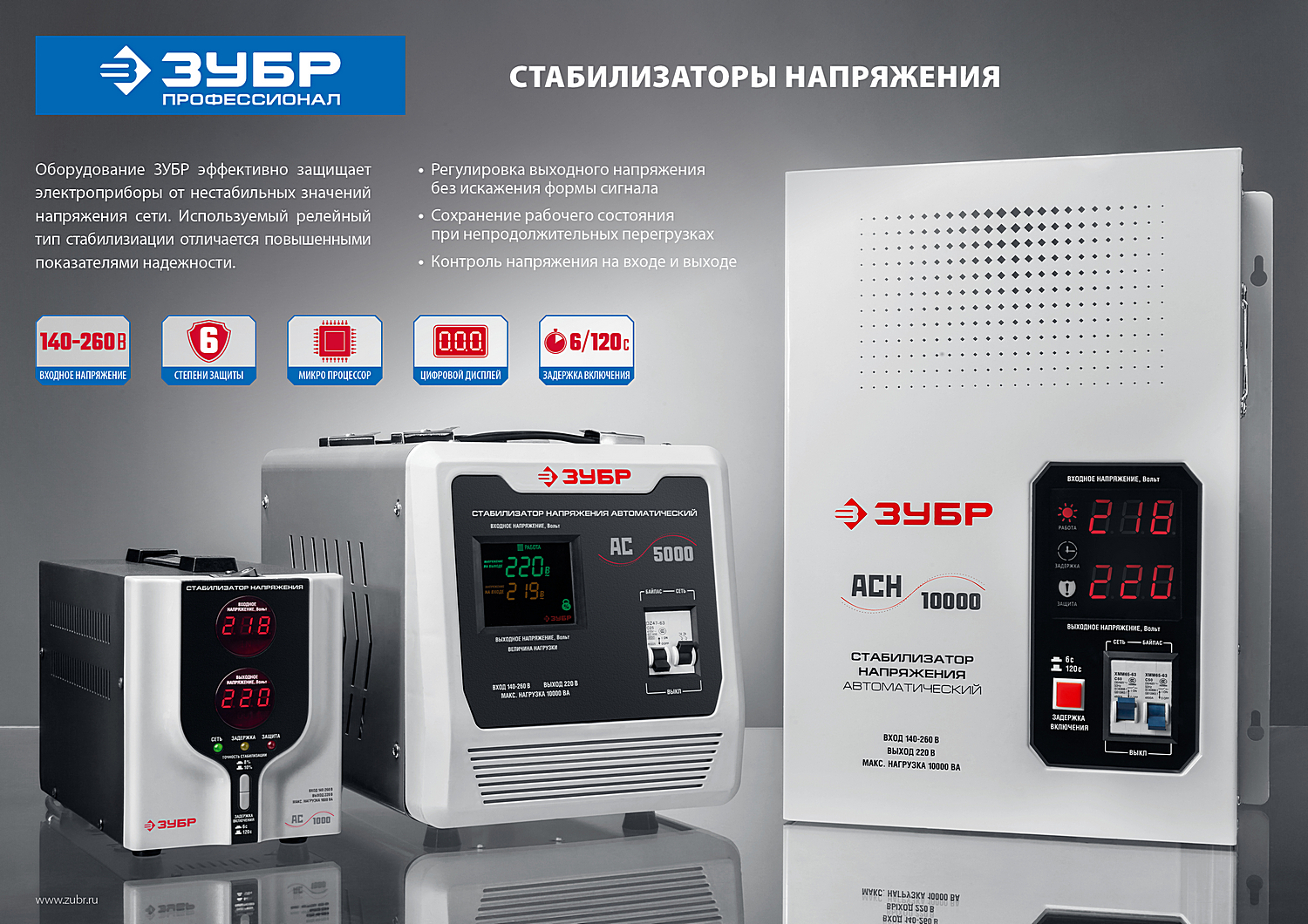 ЗУБР 10000ВА, 10 кВт, автоматический стабилизатор напряжения, Профессионал (59380-10)