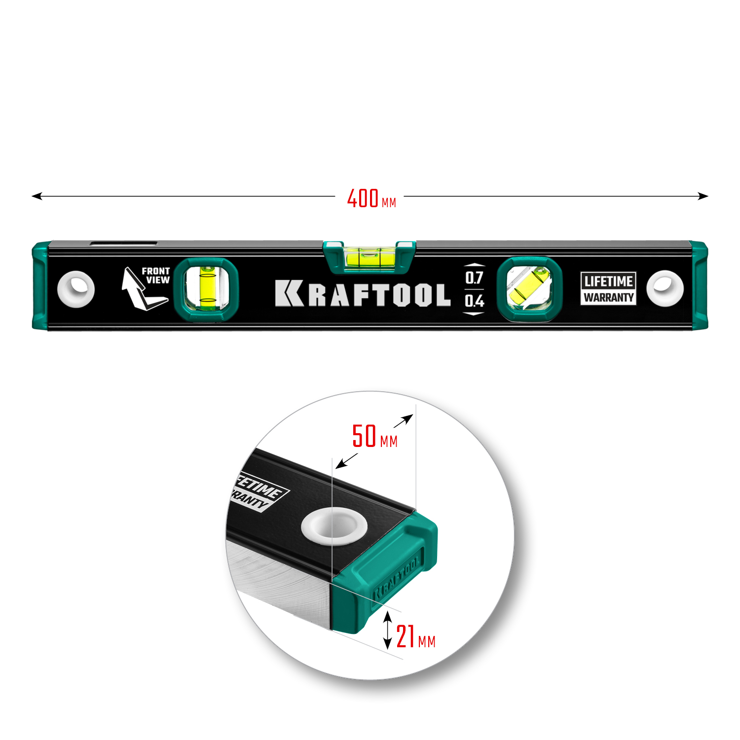 KRAFTOOL 400 мм, с зеркальным глазком, уровень (34781-40)
