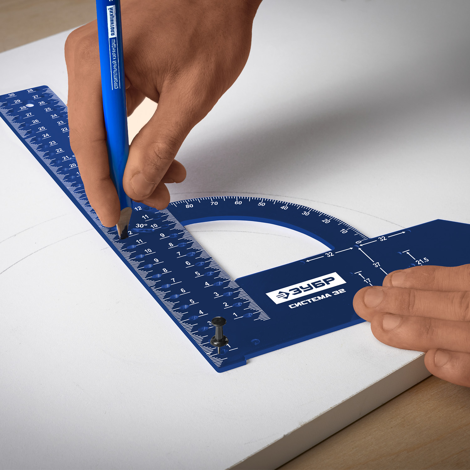 ЗУБР Система-32, разметочный мебельный угольник, Профессионал (34398-30)