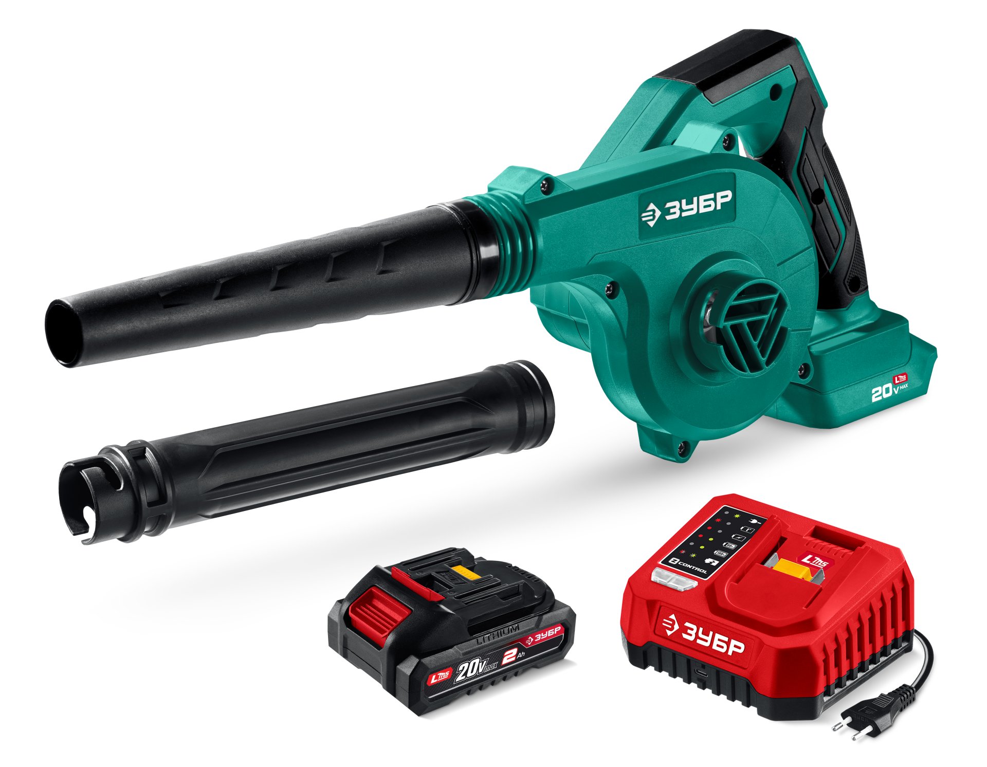 ЗУБР 20 В, 200 м3/ч, 1 АКБ LMS (2 Ач), воздуходувка-пылесос аккумуляторная (ВА-200-21)