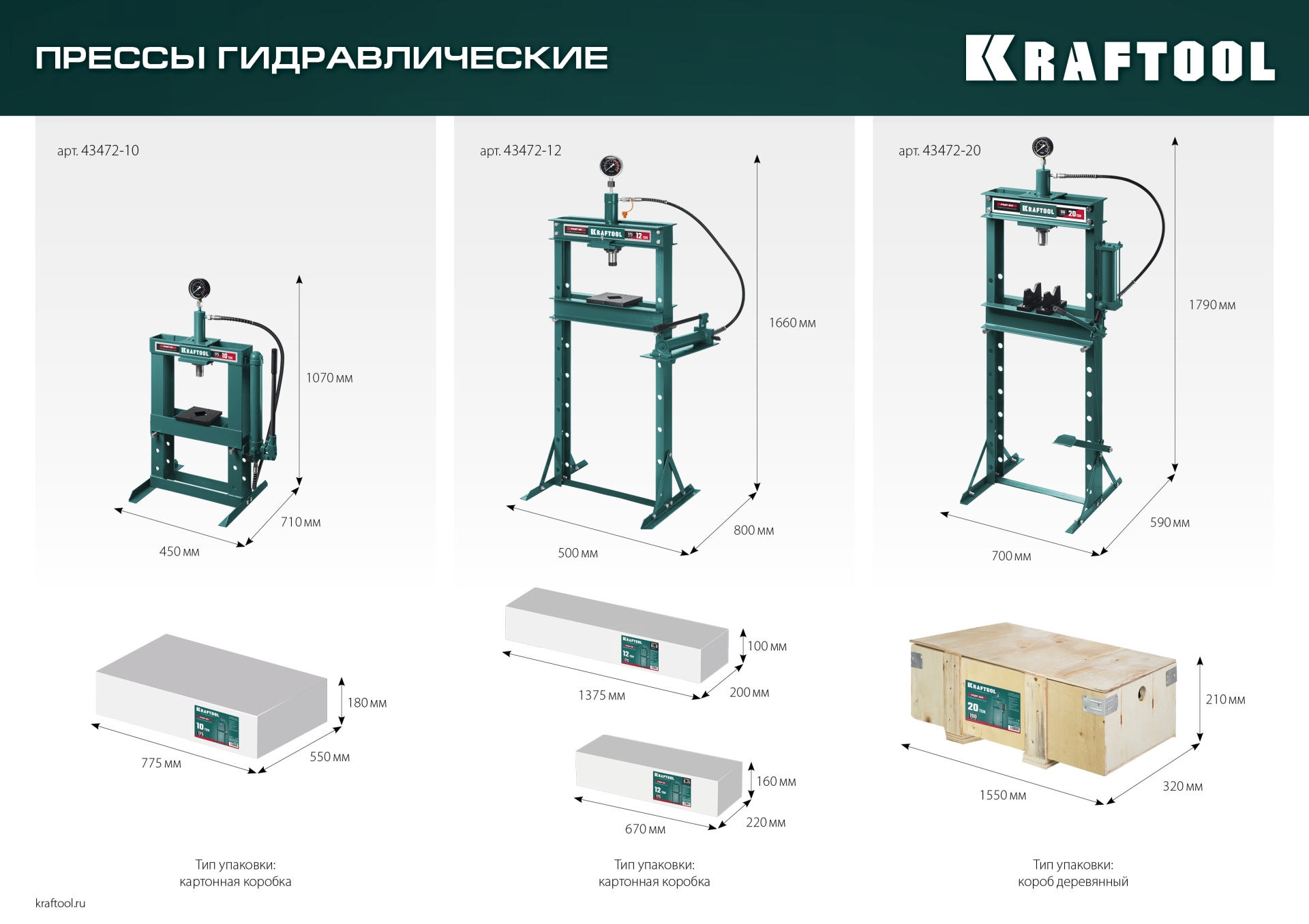 KRAFTOOL PMP-20, 20 т, гидравлический пресс с гидронасосом и манометром (43472-20)