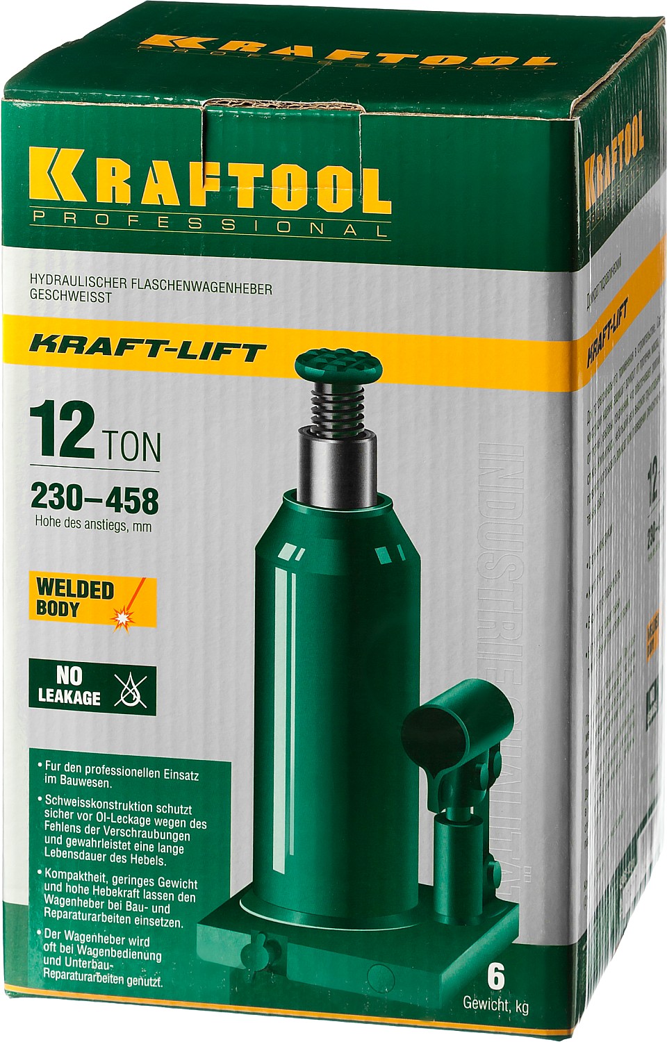KRAFTOOL KRAFT-LIFT, 12 т, 230 - 460 мм, бутылочный гидравлический домкрат (43462-12)