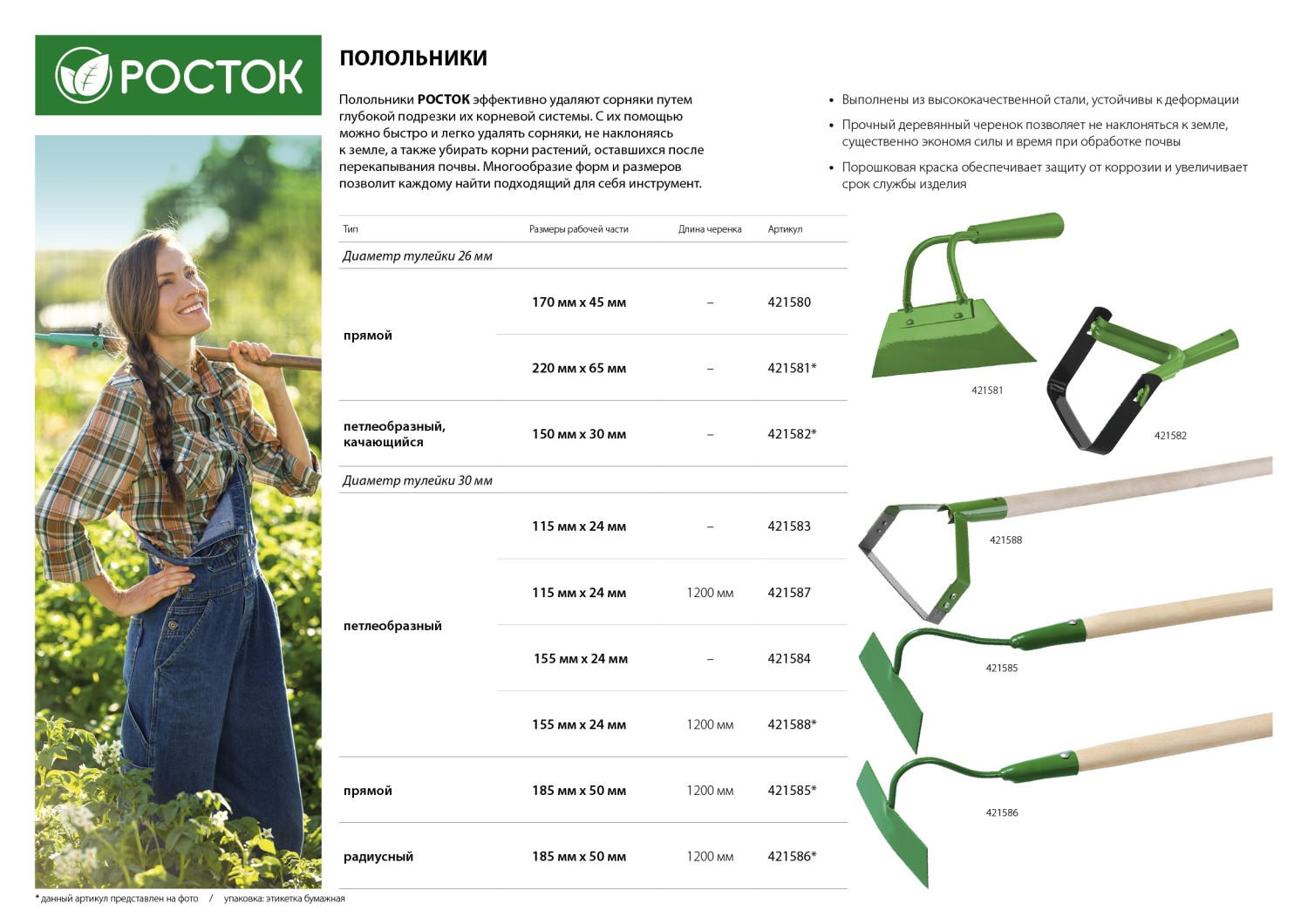 РОСТОК 185 х 50 х 1380 мм, с деревянным черенком, прямой полольник (421585)