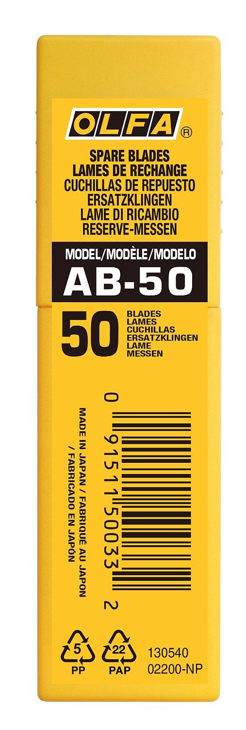 OLFA 9 мм, 50 шт, в пластиковом кейсе, сегментированные лезвия (OL-AB-50)