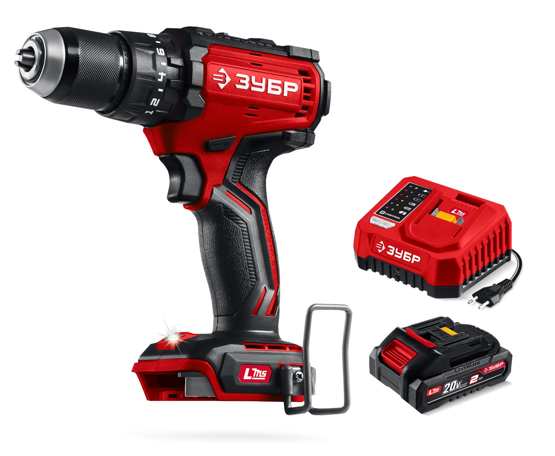 ЗУБР 20 В, 65 Н·м, 1 АКБ LMS (2 А·ч), бесщеточная ударная дрель-шуруповерт (ДБУ-65-21)