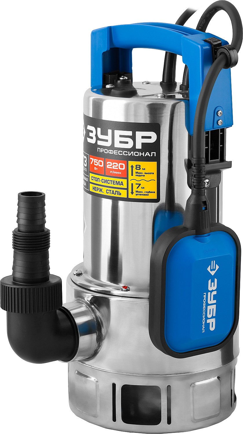 ЗУБР 750 Вт, дренажный насос для грязной воды, корпус - нерж. сталь, Профессионал (НПГ-Т3-750-С)