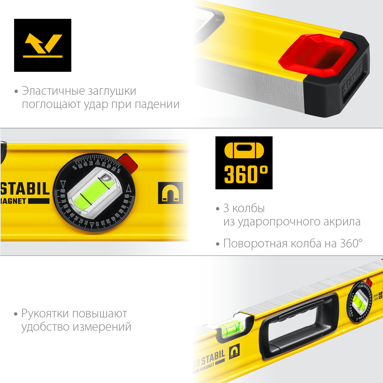 STAYER PRO STABIL, 1500 мм, усиленный профиль, уровень с поворотным глазком, Professional (3471-150)