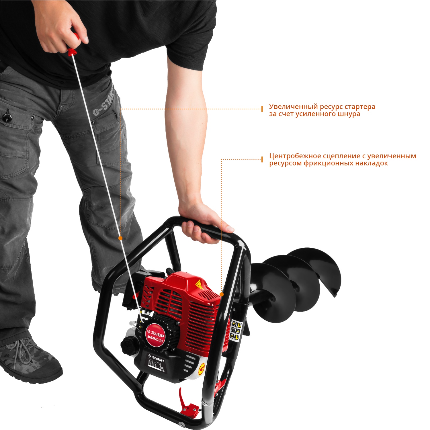 ЗУБР d 60 - 250 мм, 52 см3, 2 оператора, мотобур (бензобур) (МБ2-250)