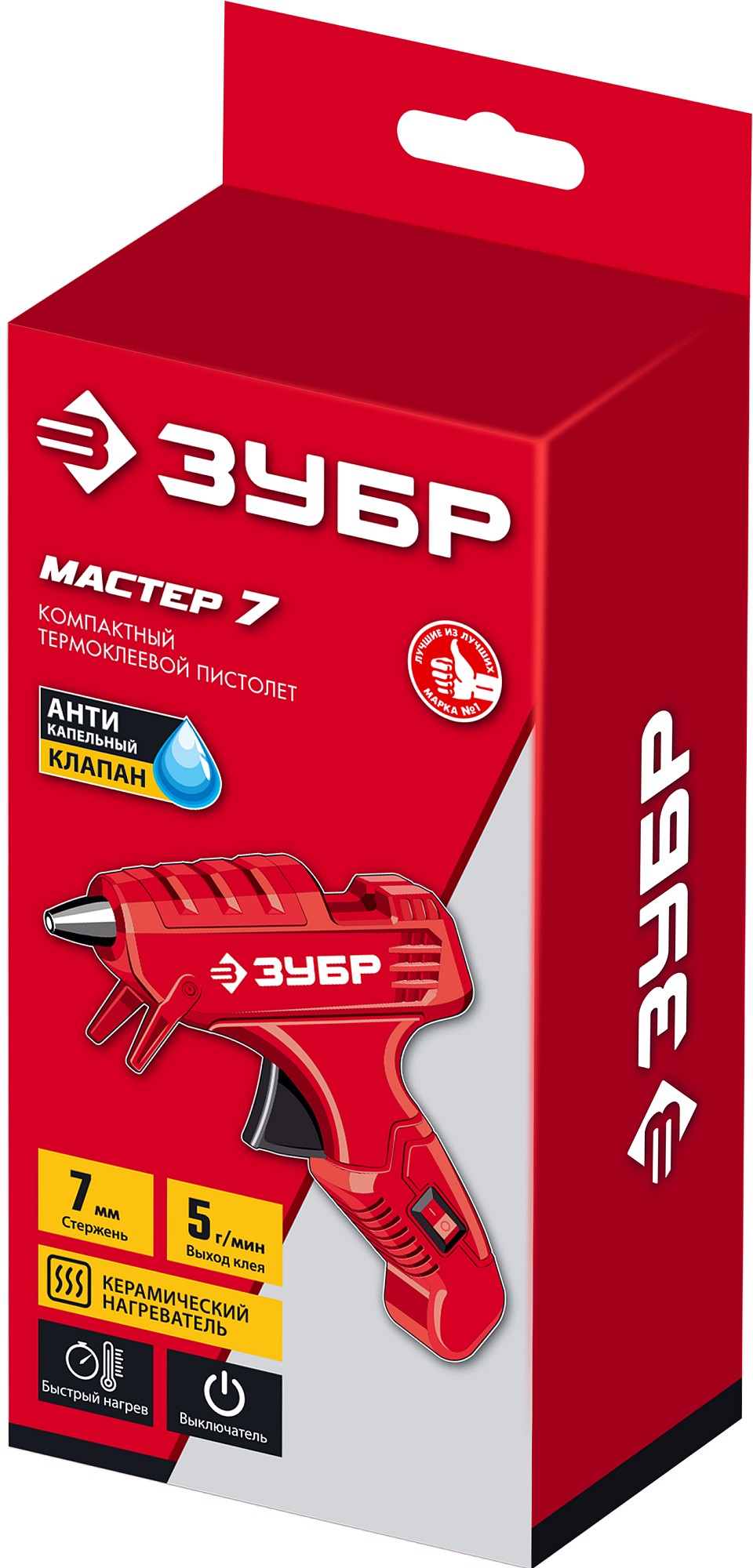 ЗУБР d 7 мм, выход клея 5 г/мин, электрический термоклеевой пистолет (06851-7)