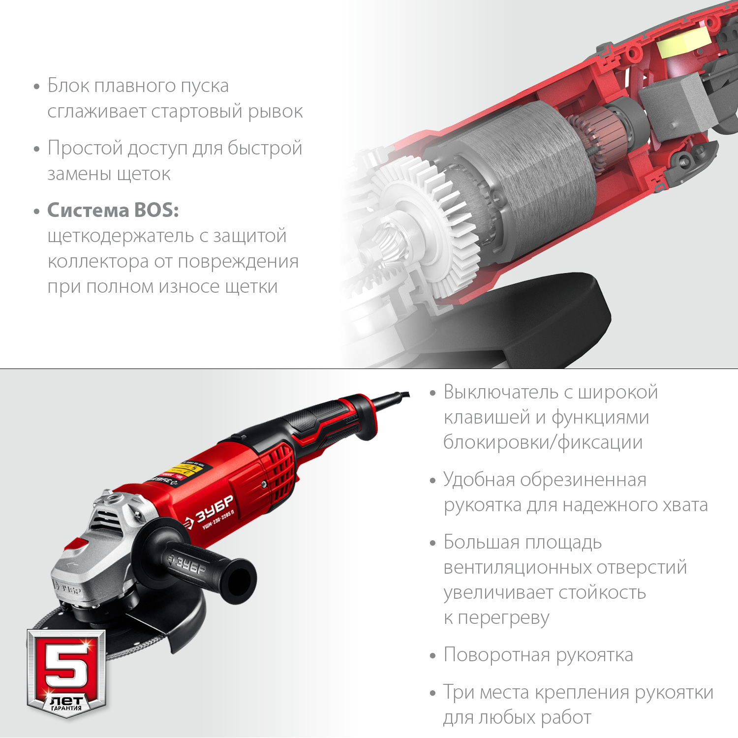 ЗУБР 2200 Вт, d230 мм, УШМ (УШМ-230-2205 П)