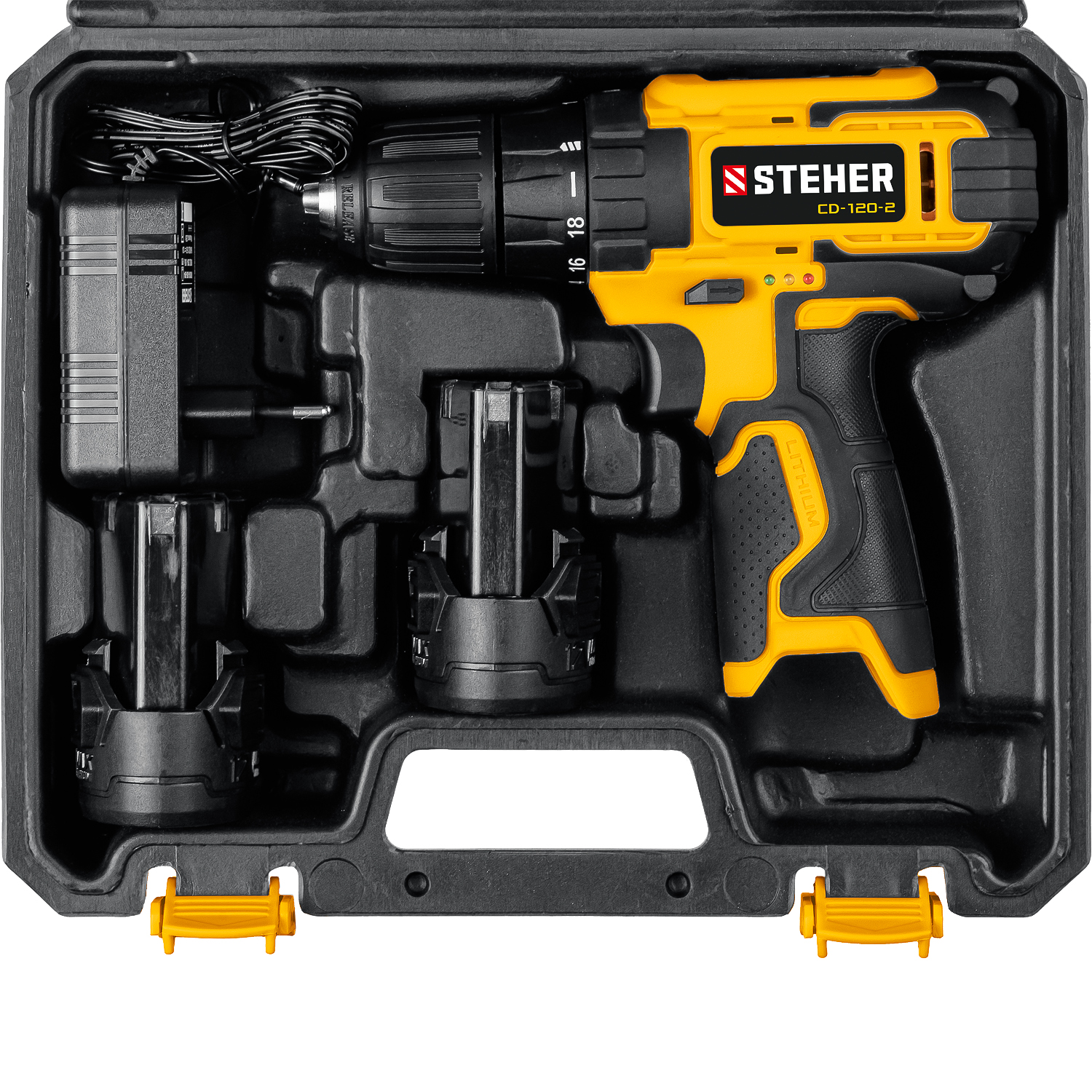 STEHER 12 В, 30 Н·м, 2 АКБ (2 А·ч), дрель-шуруповерт, кейс (CD-120-2)
