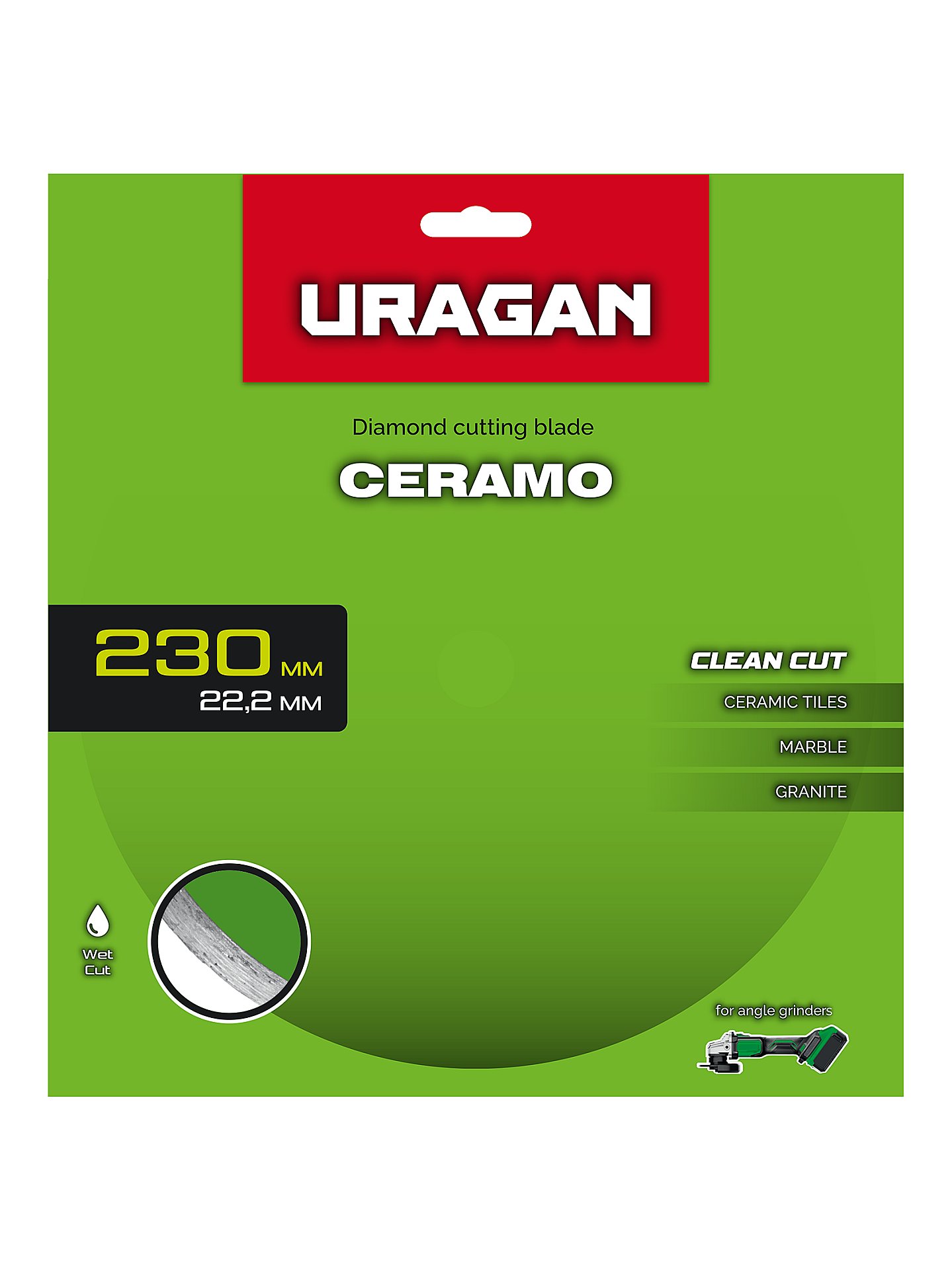 URAGAN CERAMO 230 мм, диск алмазный отрезной сплошной (36707-230)