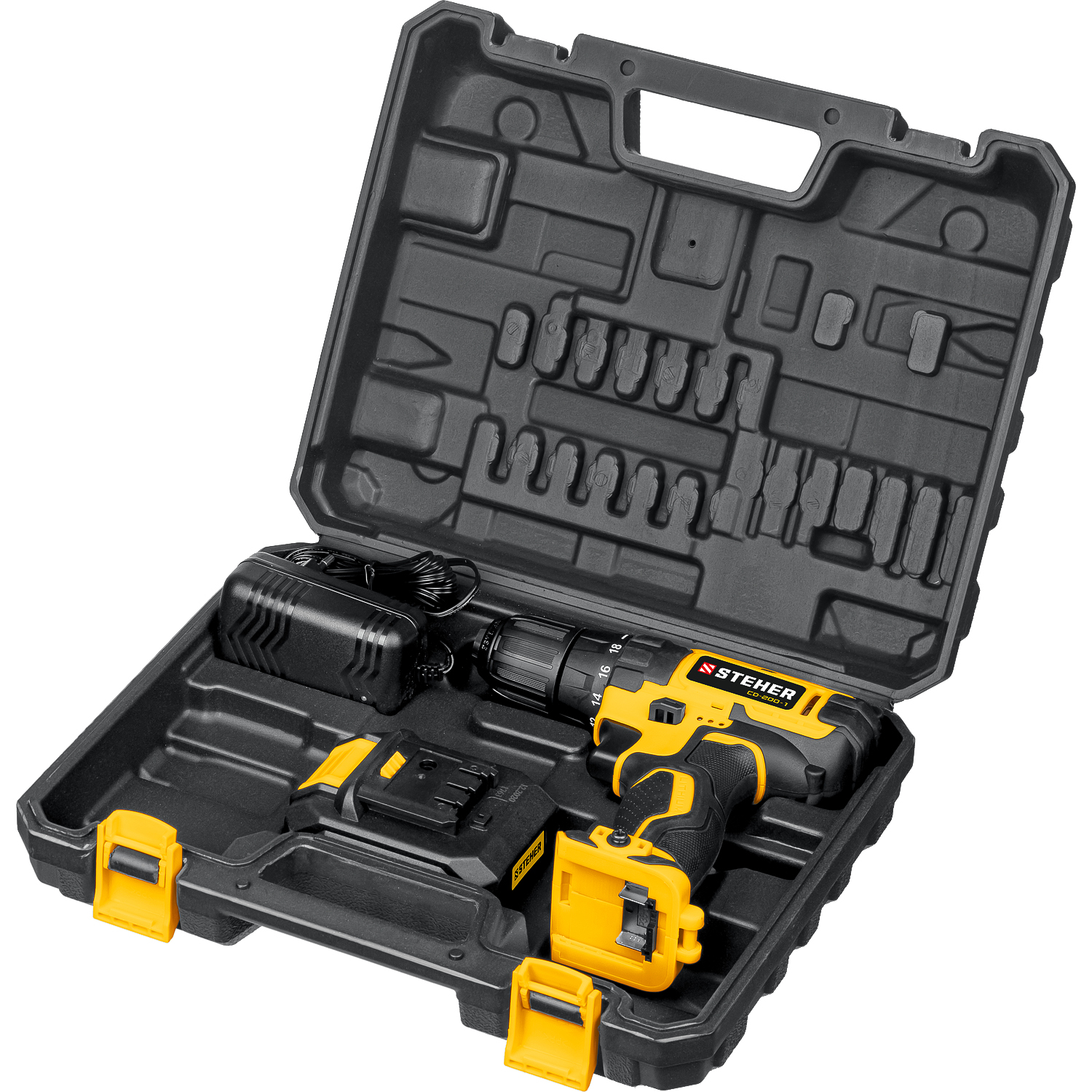 STEHER V1, 20 В, 40 Н·м, 1 АКБ (2 А·ч), дрель-шуруповерт, кейс (CD-200-1)