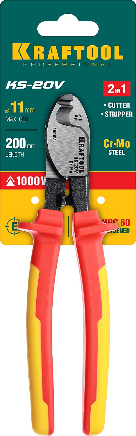 KRAFTOOL KS-20V, 1000 В, d 11мм, 200мм, диэлектрический кабелерез (23333-20V)