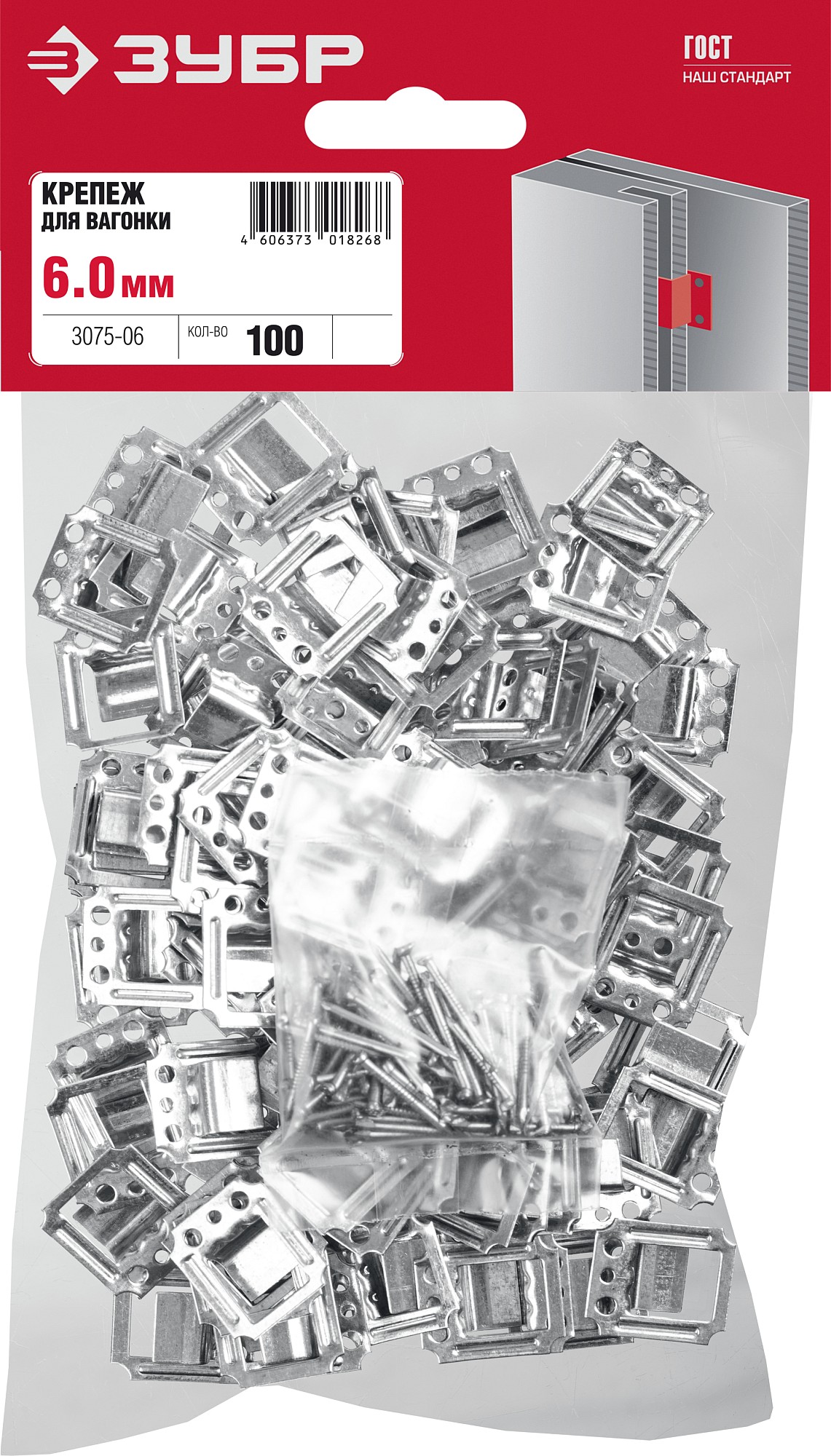 ЗУБР Кляймер, 6 мм, цинк, 100 шт, крепеж для вагонки (3075-06)